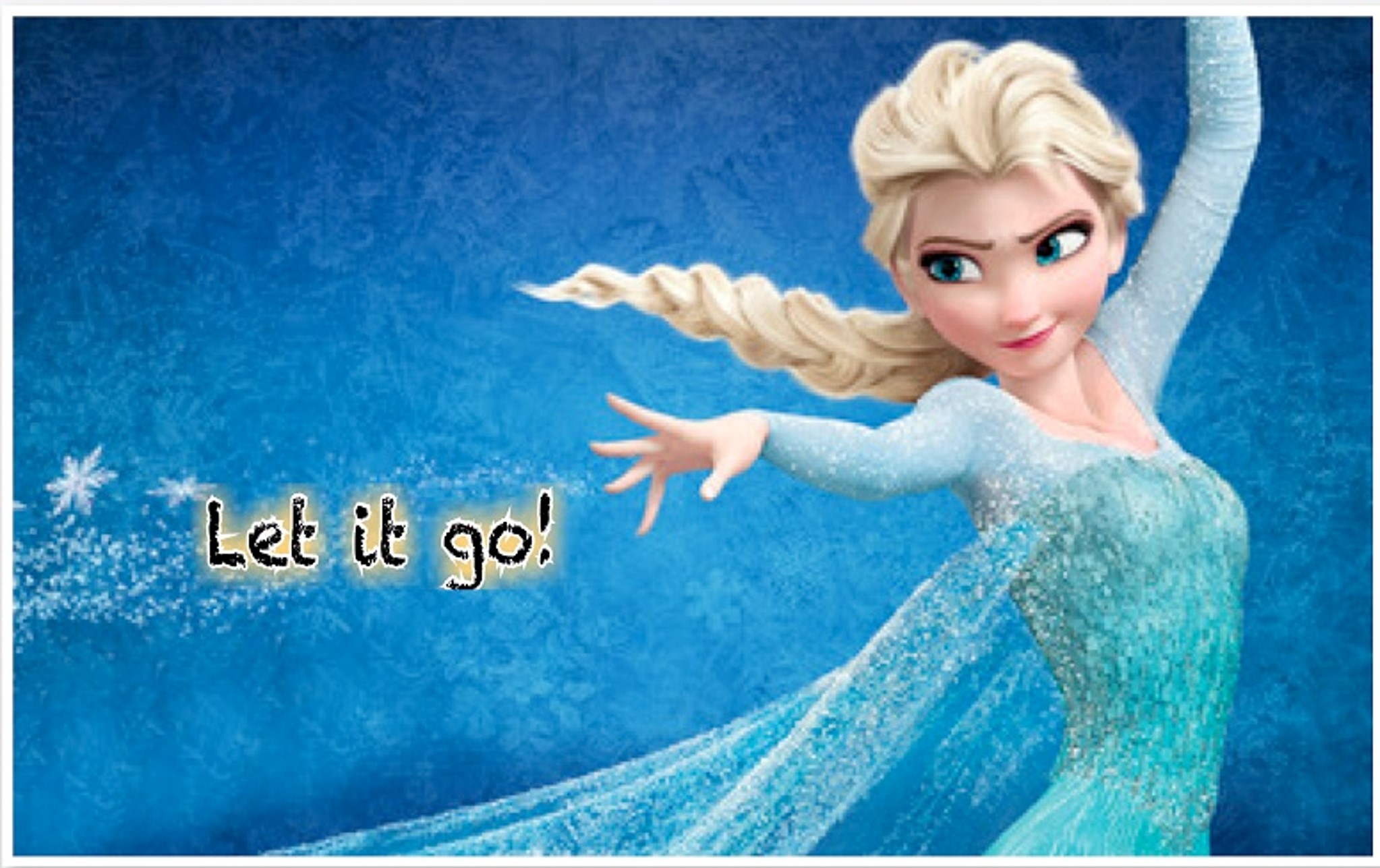 Imagem da Elsa, de 'Frozen', lançando sua magia com a frase 'Let it go' por cima do jato de magia.