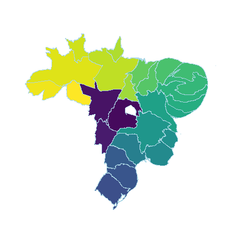 Cartograma imaginando o mapa do Brasil deformado conforme o número de estatais